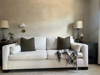 85" Linen Fabric Sofa – Cream/Ivory – Excellent Condition