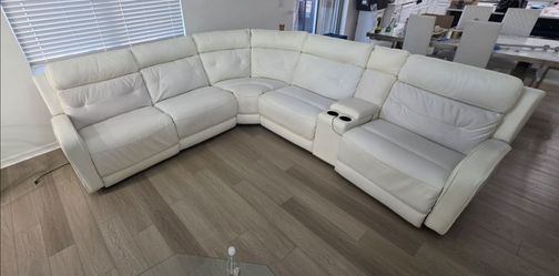 White leather Dual Manual Reclining Sectional