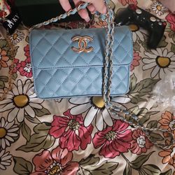 Blue purse and wallet set