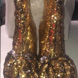 Gold Sequence Cape Robin Bow Boots Sz7