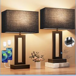Nightstand Table Lamps for Bedrooms Set of 2 - Touch Bedside Lamp with USB C+A, 3 Way Dimmable Living Room End Tables 2, Modern Night Stand Bed Side G