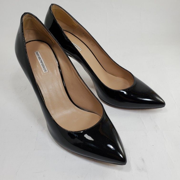 New Emporio Armani Women's Size Black Leather High Heels Shoes
