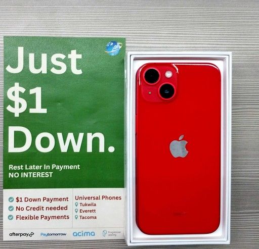 Apple IPhone 13 Mini 128gb  Unlocked, FREE Smartwach/ Headphones. Pay $1 Today Rest in payments. NO CREDIT NEEDED FINANCING