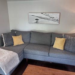Grey couch with left facing chaise