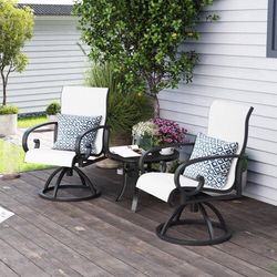 Swivel Sunbrella Seats Metal Frame Outdoor Patio Dining Chair in Augustine Oyster (4-Pack)