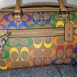 Colorful Leather Coach Handbag Purse