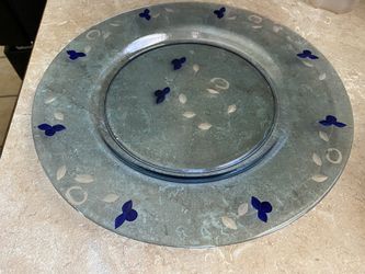 Pretty Blue Candle Plate with floral design