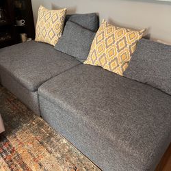 Blue Wide Three Seater Sofa With Chaise/ottoman