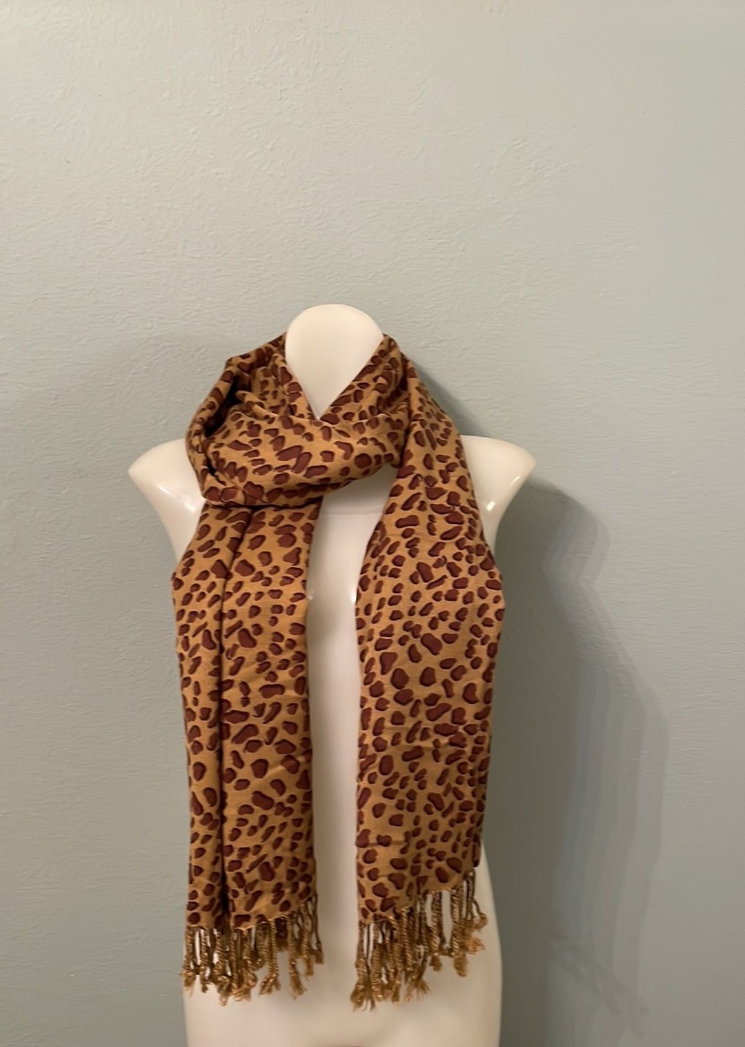 Cejon Brown Animal Print Scarf with fringe
