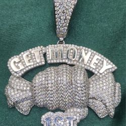VVS D Moissanite Sterling Silver “Get Money 1st” Iced Out Pendant