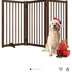 36" H Freestanding Dog Gate, Solid Wood Foldable Pet Gate with Support Feet, Wooden Tall Dog Gate for Doorway, Stairs & Indoor Use, 60" Wide Expandabl