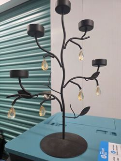 Iron Glass Bead Leaf Sconce Tea Light Candle Holder Indoor Outdoor