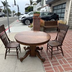 Antique Oak Table and 2 Chairs