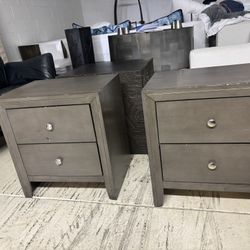 Pair of Dark Gray 2-Drawer Nightstands