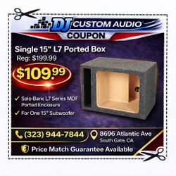 Kicker Solo-Baric L7 Bass Speaker Box 15" Square Subwoofer Ported MDF Wood Enclosure 🚨 Payment Options Available 🚨 No Credit Needed 🚨 