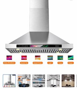 BRANO 30-inch Wall Mount Range Hood 900 CFM with Voice/Gesture/Touch Control, Stainless Steel Kitchen Hood Vent with 4 Speed Exhaust Fan, LED Adjustab