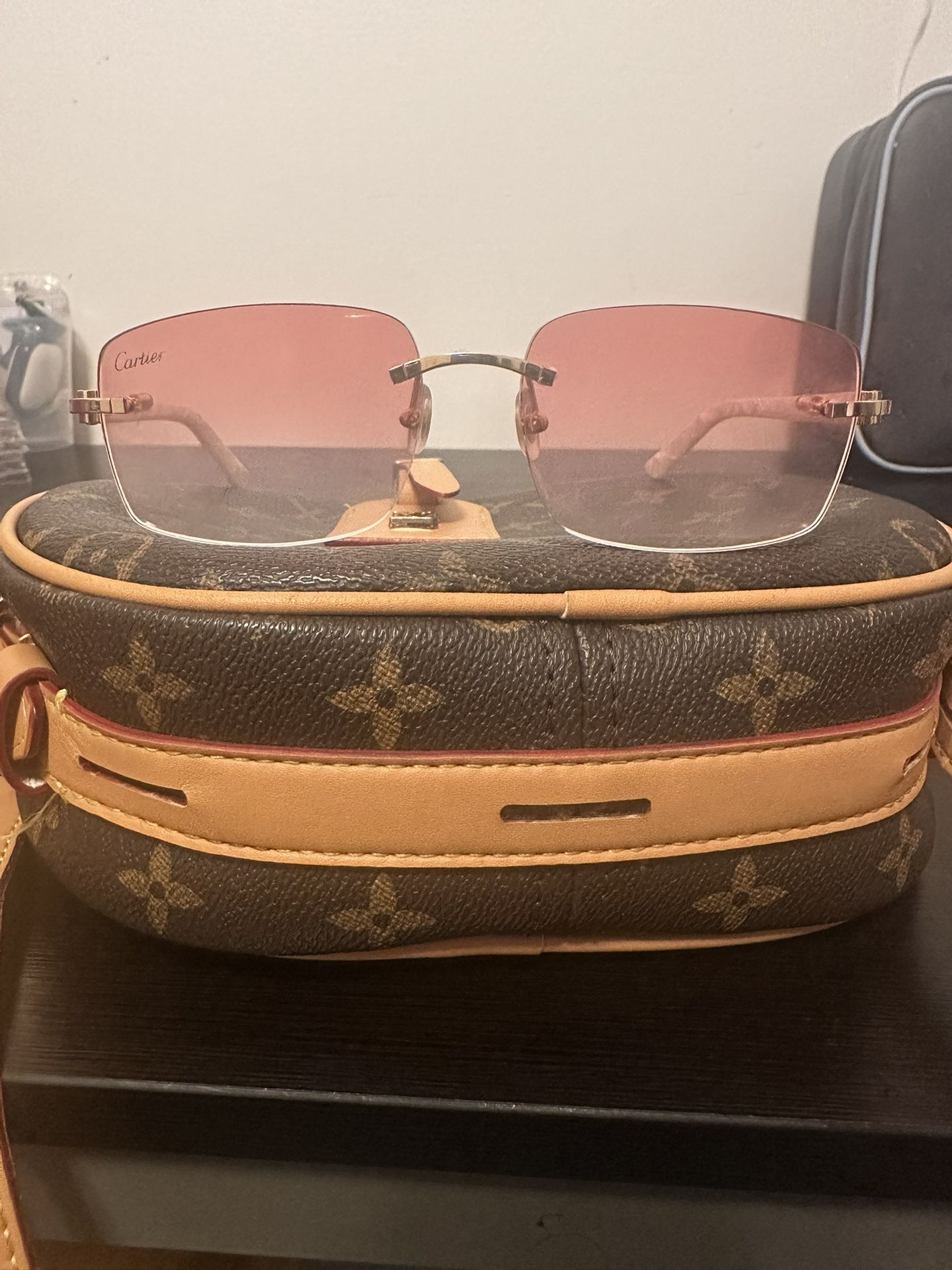 Authentic Cartier Pink Rimless Sunglasses