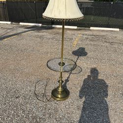 Vintage Brass Glass Tray Table Floor Lamp, Mid Century Stiffel Style Lamp
