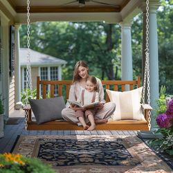 Porch Swing Outdoor, Wooden Patio Swing with Armrests, Adjustable Chains, Heavy Duty 793 Lbs, 5ft Bench Swing for Yard Garden, Brown