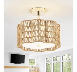 Handwoven 3-Light Rattan Ceiling Light