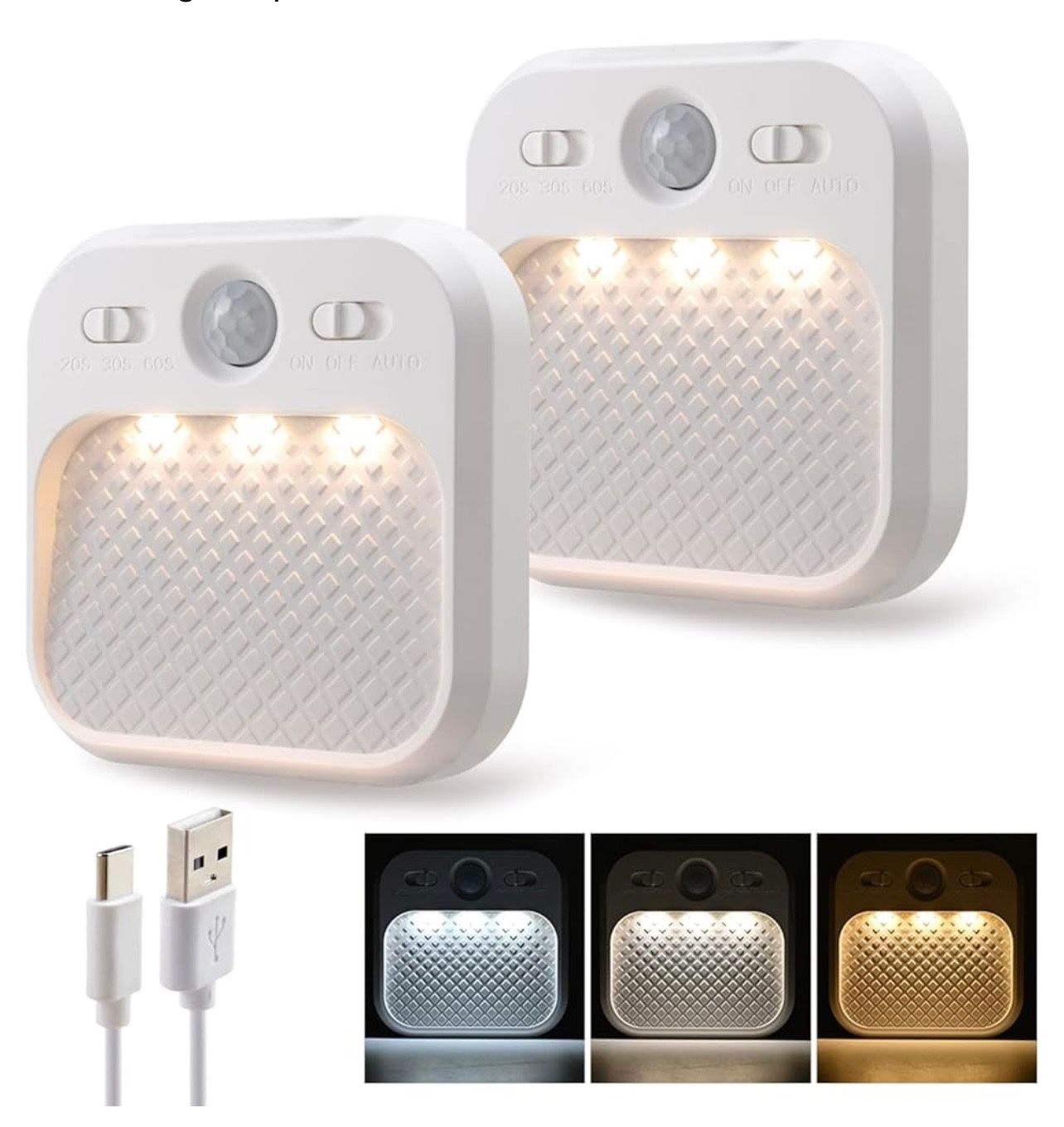 Led Night Light with Motion Detector 2 Pack, Cabinet Light Dimmable with Timer Function, Staircase Lighting 3 Color Temperature 3000/4500/6000K, Hallw