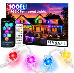 Multi-Size RGB Changing LED Light Set (100-500ft) - IP67 Waterproof Multicolor Permanent Outdoor Smart Lights, App & Remote Control, Dynamic Effects,