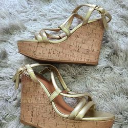 H&M Women's Gold Wedges Sandals Shoes Size 5