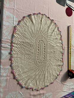 Handmade Oval Crochet Doily Multicolor Border