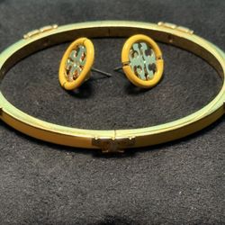 Authentic Tory Burch Yellow Enamel Kira Bangle & Earrings Set