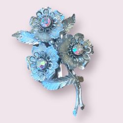 Aurora Borealis Bouquet Silver Tone Brooch Pin