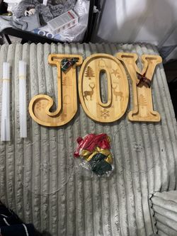 3PCS Bamboo Christmas Decorations Letters Charcuterie Board Box-(with 14 Balloons and Bow) Joy Charcuterie Letters Fillable Food Christmas Party Suppl