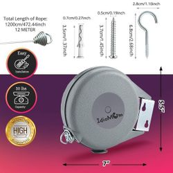 Retractable Clothesline Outdoor Heavy Duty - 40 Feet PVC Clothes Line Retracting Outdoor Clothesline with Wall Mount, Indoor Clothesline - Retractable