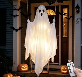 Brand New 5FT Halloween Swinging Ghost with LED Lights & Remote Control – Outdoor Decor