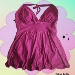 Shape FX Fuchsia Pink Halter Tummy Control Bathing Suit Swim Dress Plus Size 24W.
