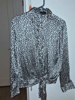 Leopard Print Button-Up Tie-Front Blouse 🐆✨️