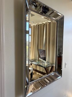 Large Beveled Wall Mirror with Beaded Frame