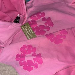 L Pink Denim Hoodie 