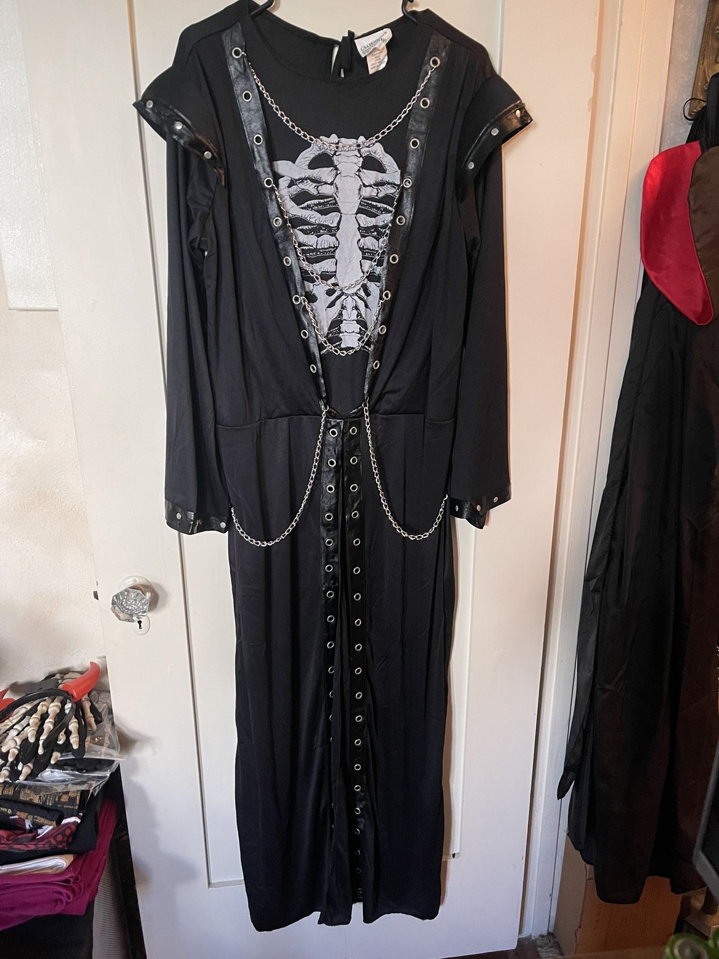 Crypt Master Adult Skeleton Reaper Black Robe Halloween Costume L