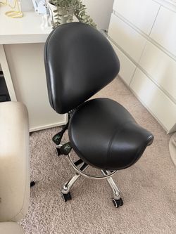 Black Saddle Stool Chair with Backrest