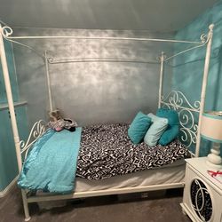 PB Teen Girls Twin White Metal Canopy Bed includes Mattress - removable canopy