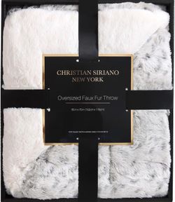NEW - Christian Siriano NY Snow Leopard Faux Fur Throw in Gift Box, Grey, Blanket White