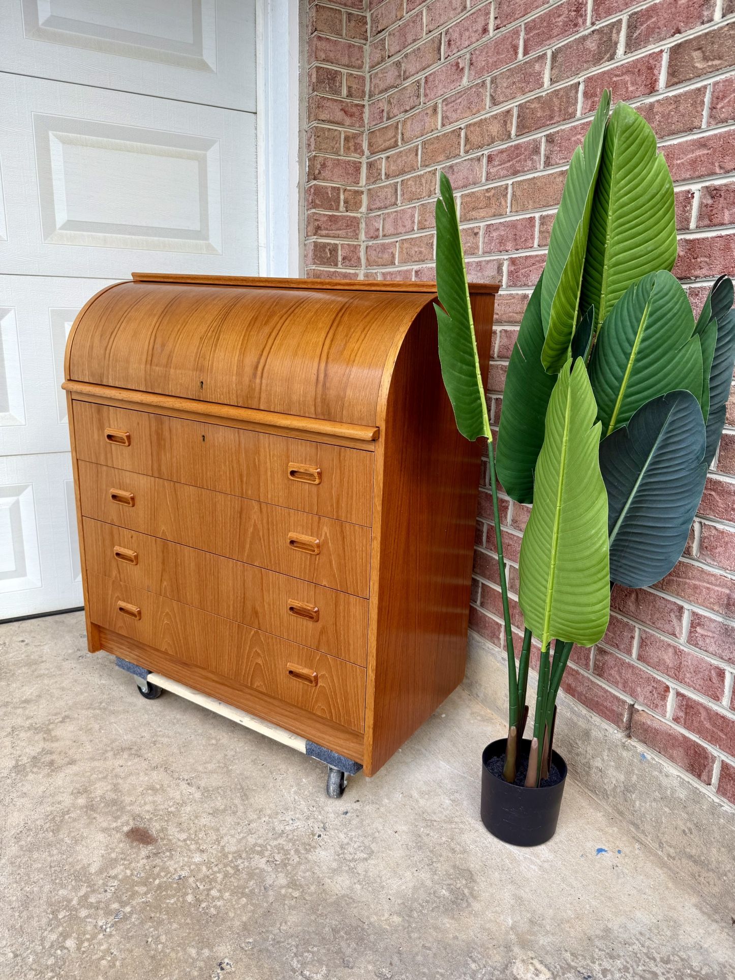Mid Century Danish Modern Teak Roll-Top Secretary Desk