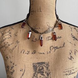 Amber Crystal Feather Necklace