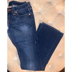 TRUE RELIGION BOOT CUT JEANS MID-DARK WASH SIZE 27