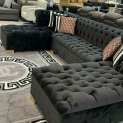 Finance Available Velvet Black Double Chaise Sectional