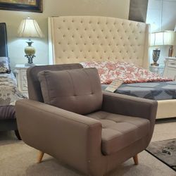 Mid-Century Modern Taupe Chair New