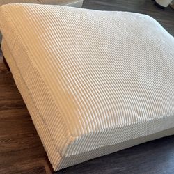 Maelina Upholstered Beige Square Corduroy Ottoman with Solid Wood Legs, Single Ottoman Modular Part