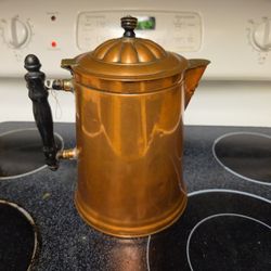 Vintage copper coffee or tea pot with wooden handle #8