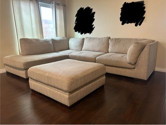 Beige Fabric Sectional Sofa with Ottoman