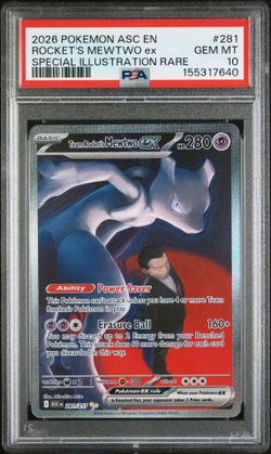 2026 POKEMON ASCENDED HEROES #281 TEAM ROCKET'S MEWTWO EX PSA 10